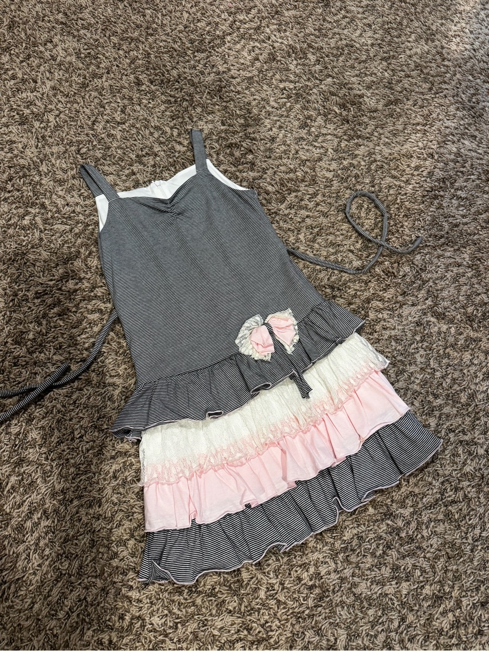 Isobella & Chloe Gray Dress with Pink and Cream Ruffle Tiers